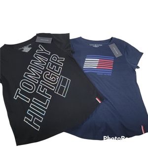 Bundle of 2 Tommy Hilfiger Girl's T-Shirt Short Sleeve Logo Sz XL New WT
